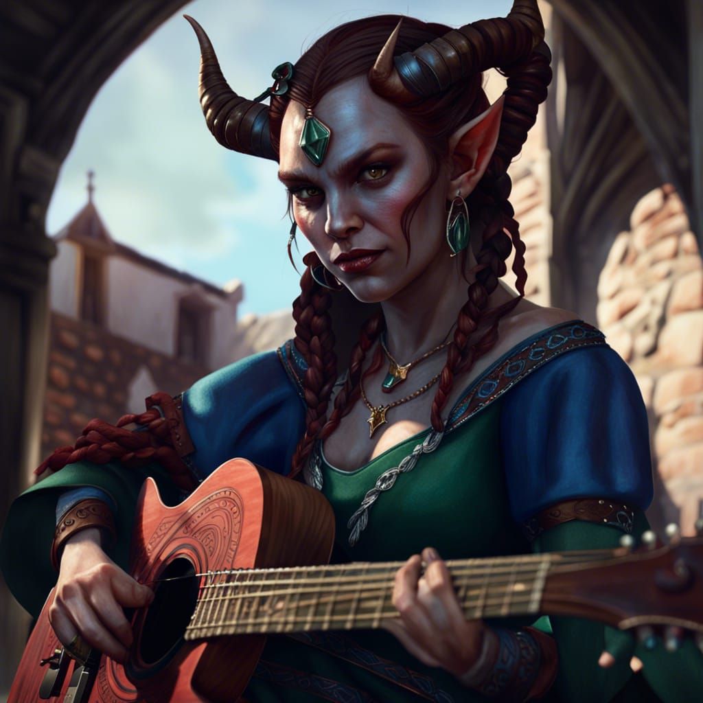 Tiefling Bard with Guitar in Fantasy Style