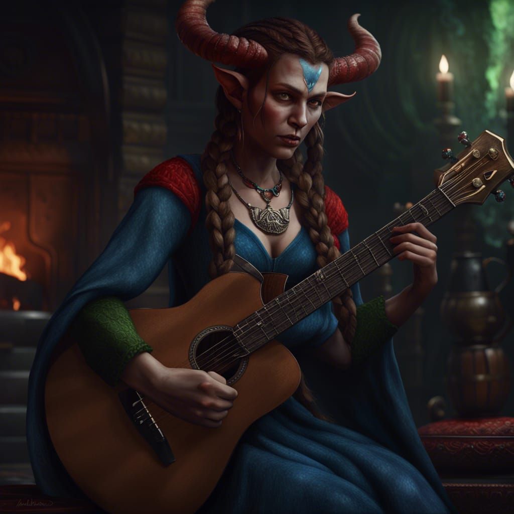 Tiefling Bard with Guitar in Fantasy Style