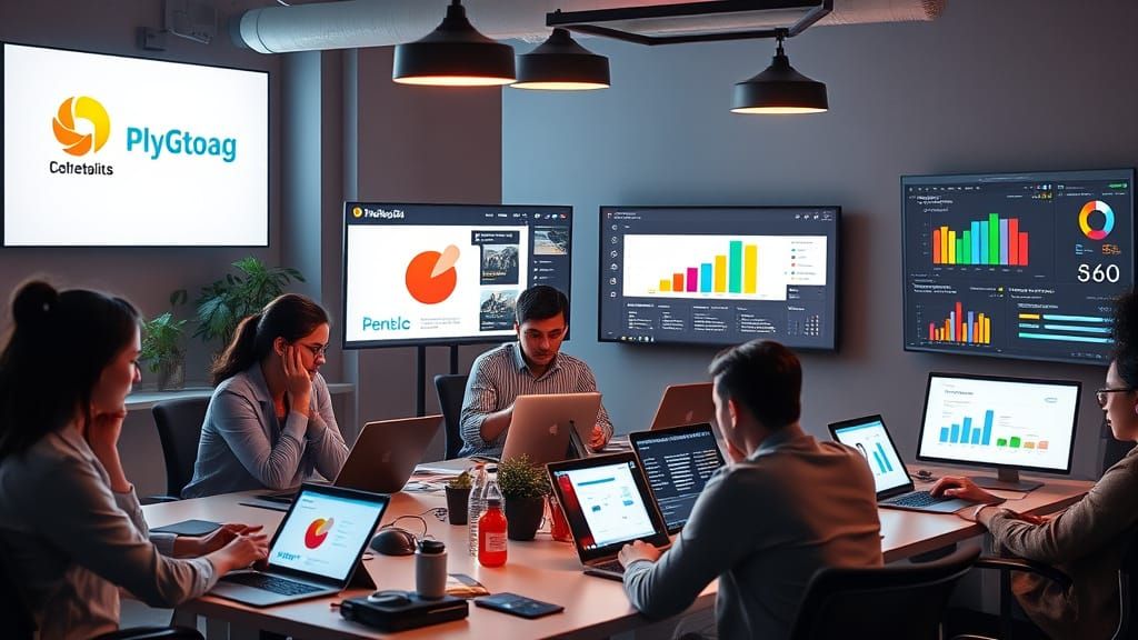 Collaborative Digital Workspace with Vibrant Branding Elemen...