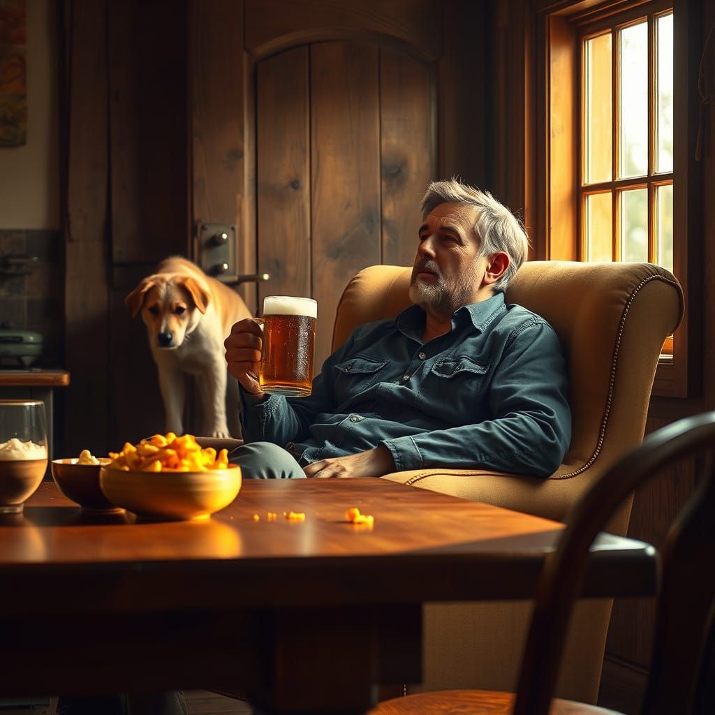 Cozy Afternoon Scene with Beer and Cheese Snacks