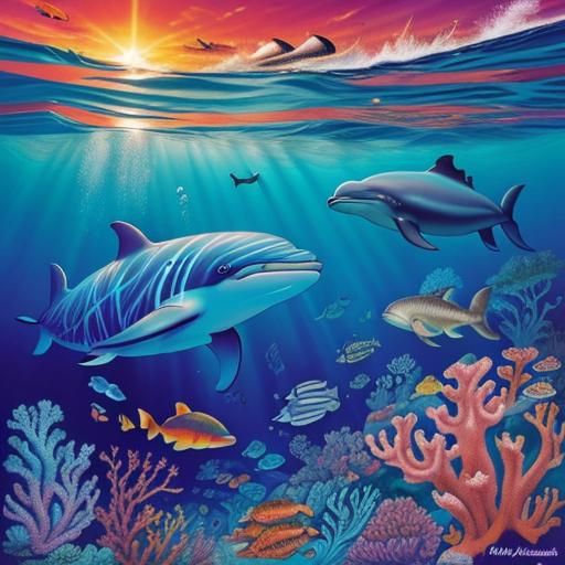 Colorful Underwater Sunset in Surreal Style