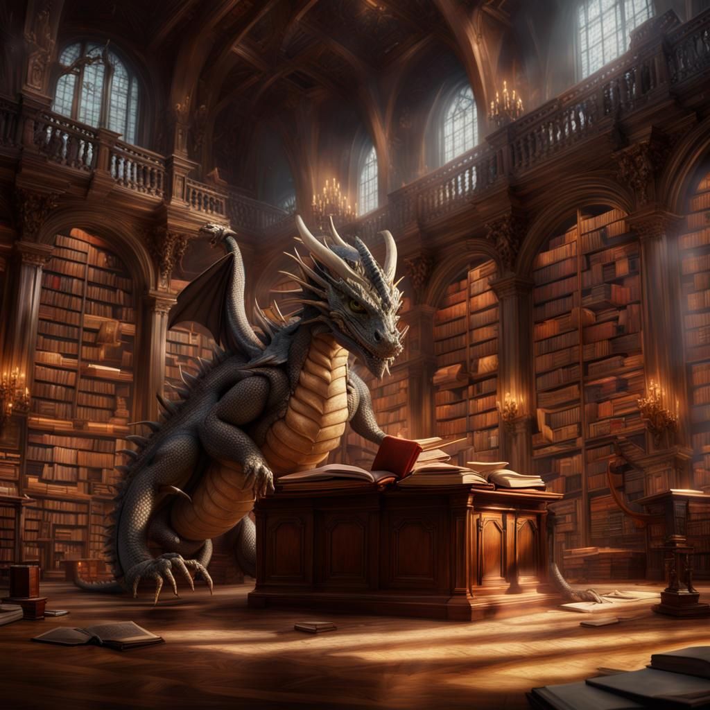 Spectacled Dragon in a Grand Library