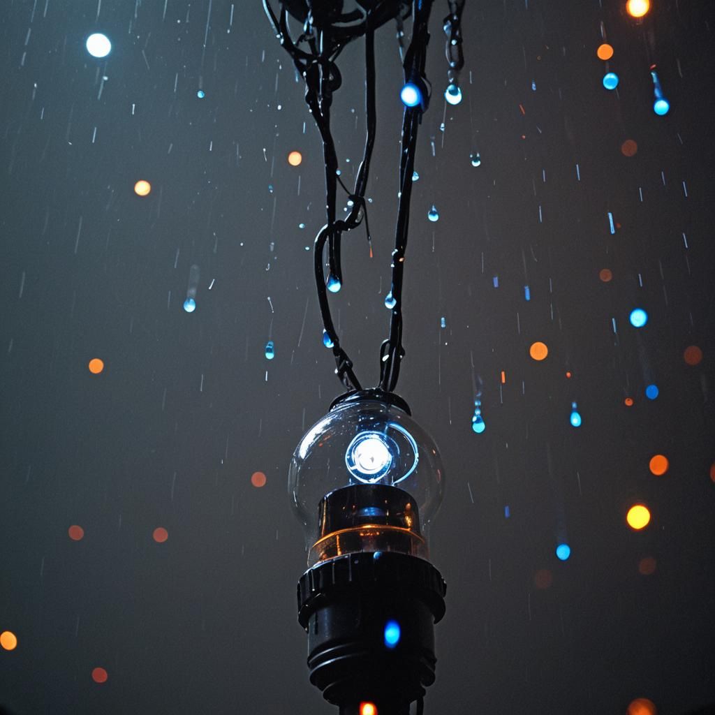Neon Noir Electric Lamp on Rainy Night