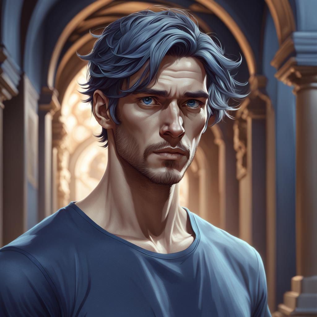 Detailed Portrait of Young Man in Digital Art Style