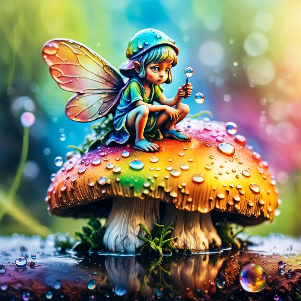 Fairy on Mushroom in Graffiti Street Art Style