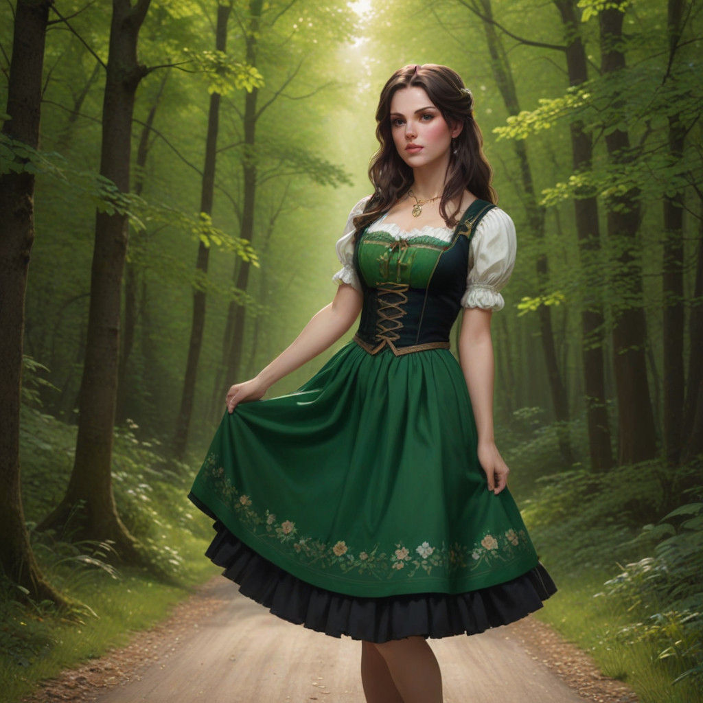 Vibrant Brunette in Emerald Dirndl