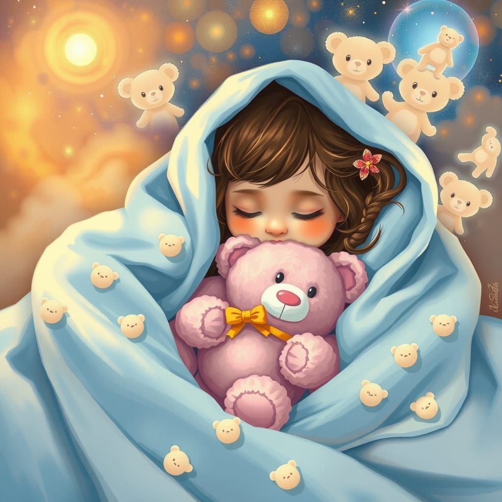 Dreamy Teddy Bear Astral Scene in Surreal Style
