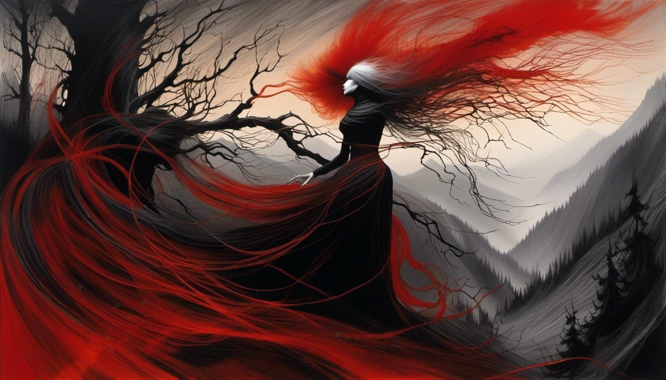 Black Cel-Shaded Woman in Surreal Landscape