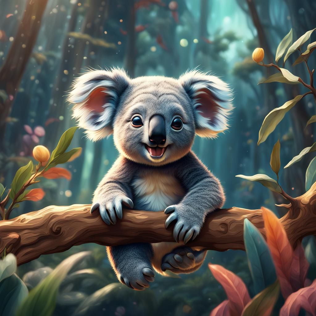 Happy Baby Koala: Detailed Fantasy Concept Art