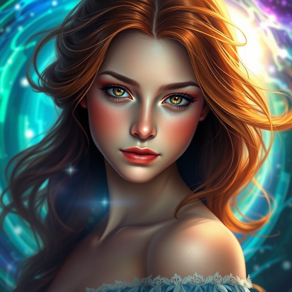 Digital Portrait of a Woman Amidst Magical Energy