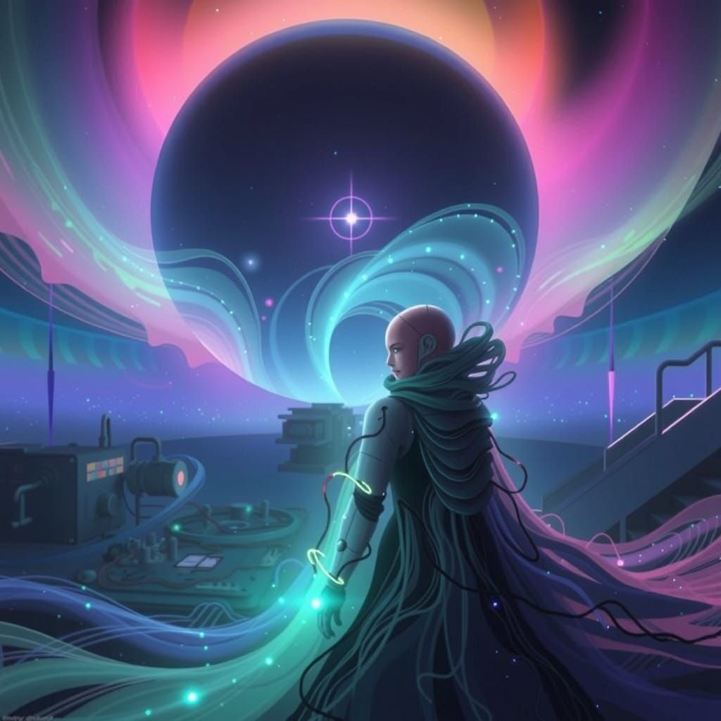 Futuristic Robot in Cyberpunk Laboratory