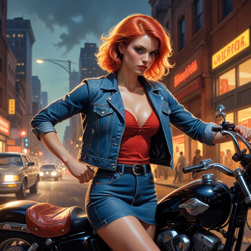 Biker Girl in Photorealistic Style