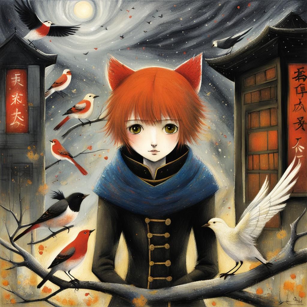 Anime Style Birds in Japanese Manga Art