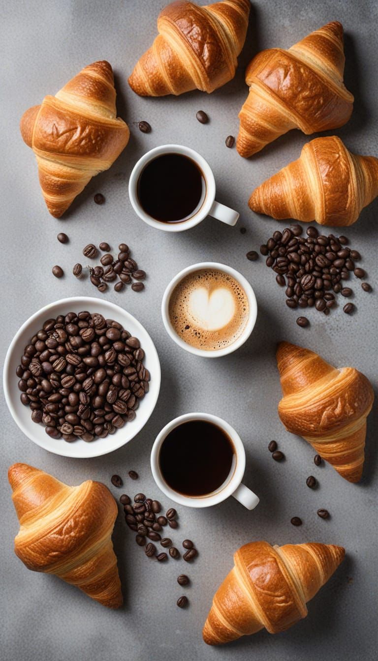 Coffee Beans and Croissants Flat Lay