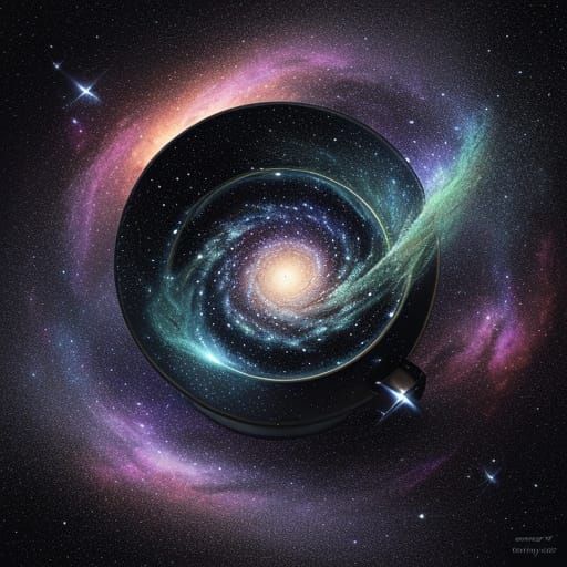 Whimsical Galaxy Teacup in Dreamlike Landscape