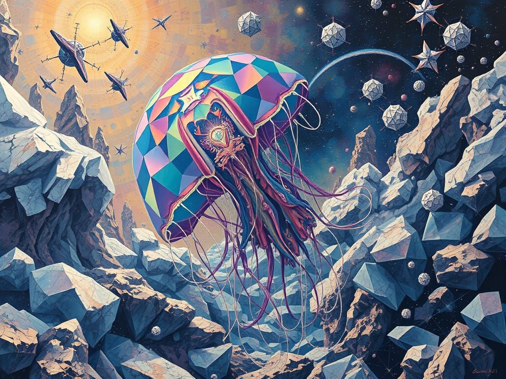 Cosmic Jellyfish in Surreal Abstractionist Landscape