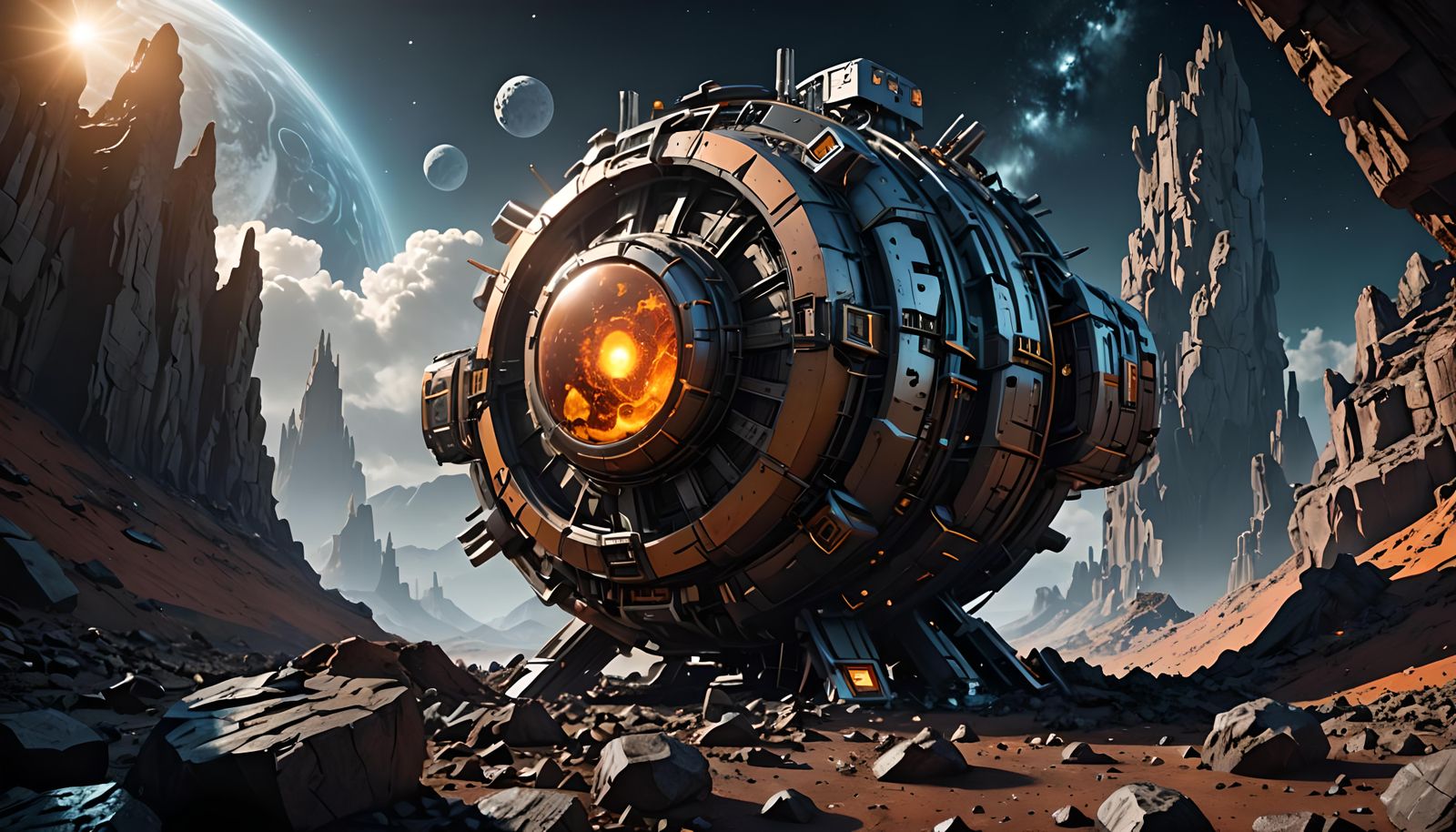 Futuristic Fusion Reactor on Distant Asteroid