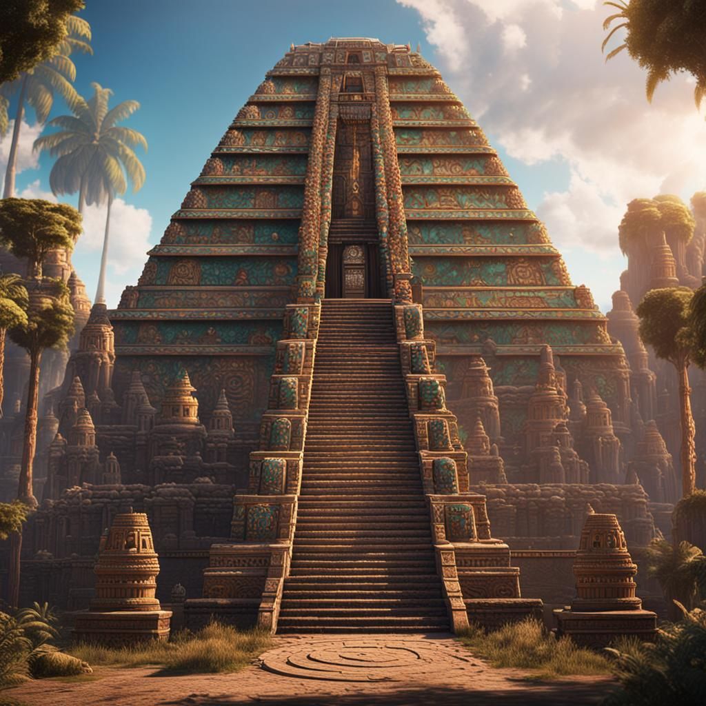 Aztec Temple in Enlightenment Era: Detailed Matte Painting