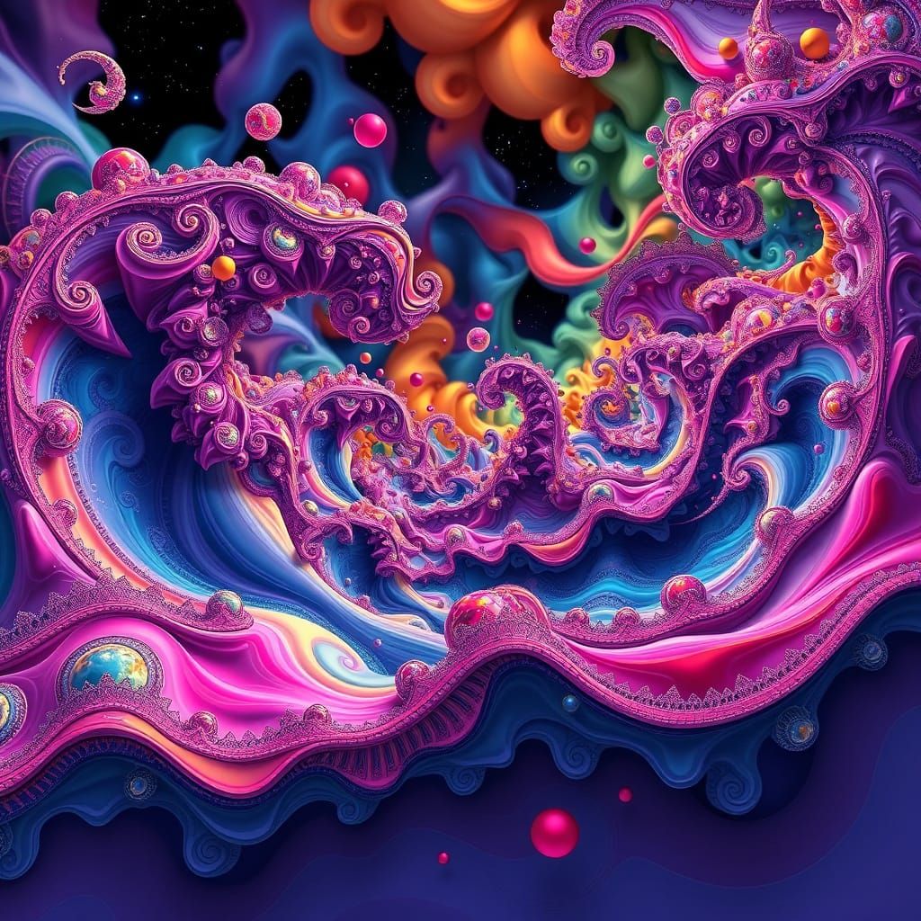 Vibrant Fractal Landscape with Zentangle Details