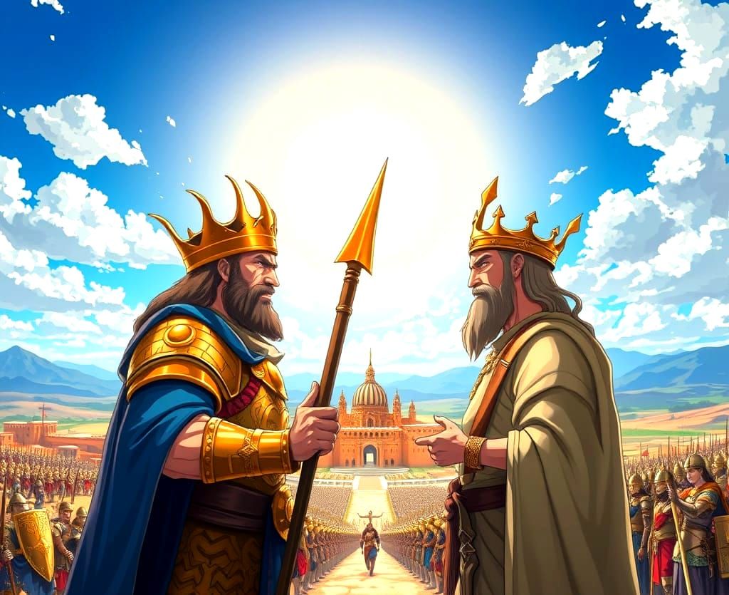 Epic Anime Battle of King Saul and King David in a Biblical ...