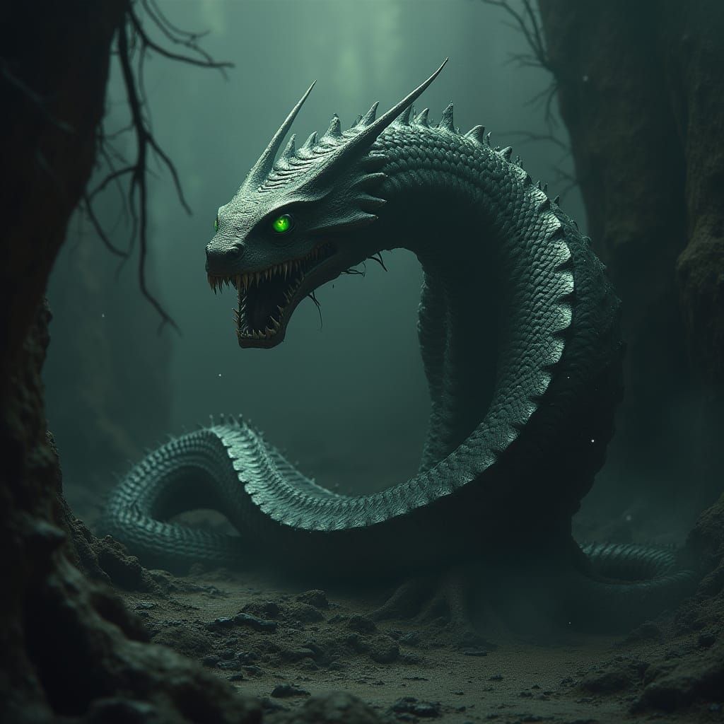 Menacing Serpent Monster in Biomechanical Style