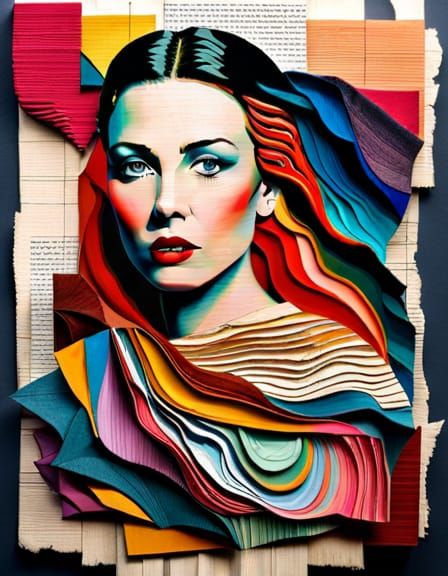 Colorful Impasto Collage of Courageous Woman