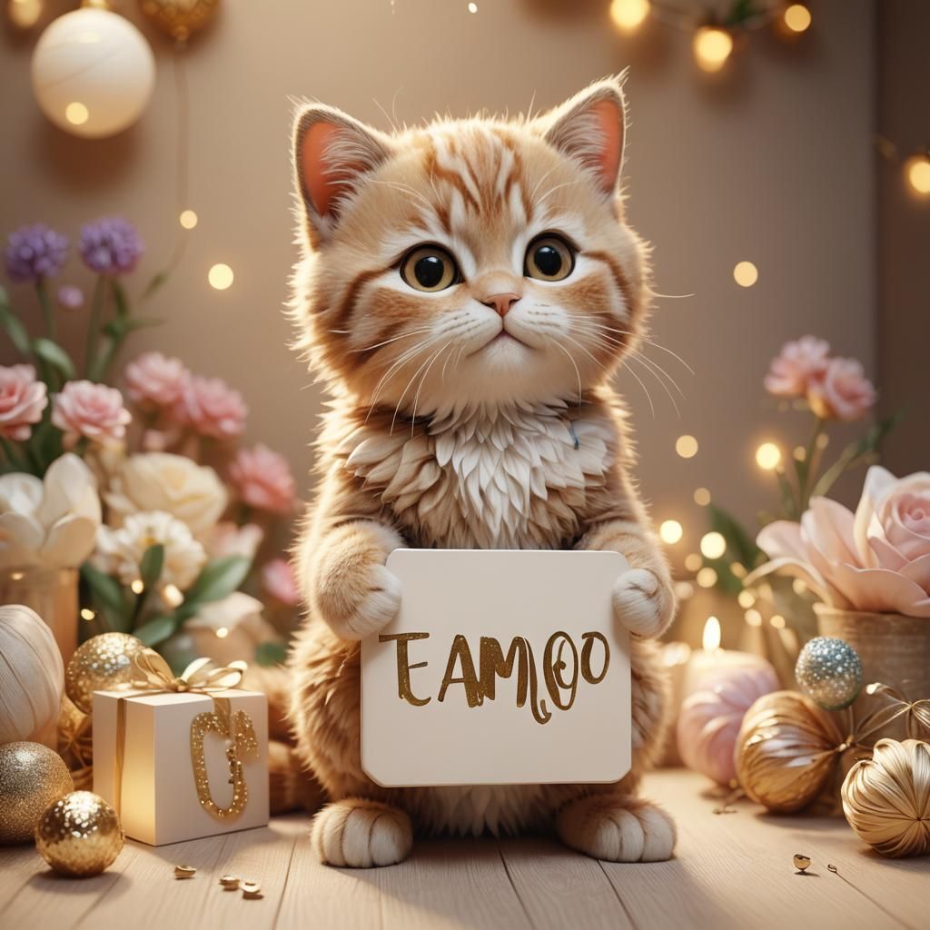 Adorable Kitten Holds 'I Love You' Sign: 3D Render