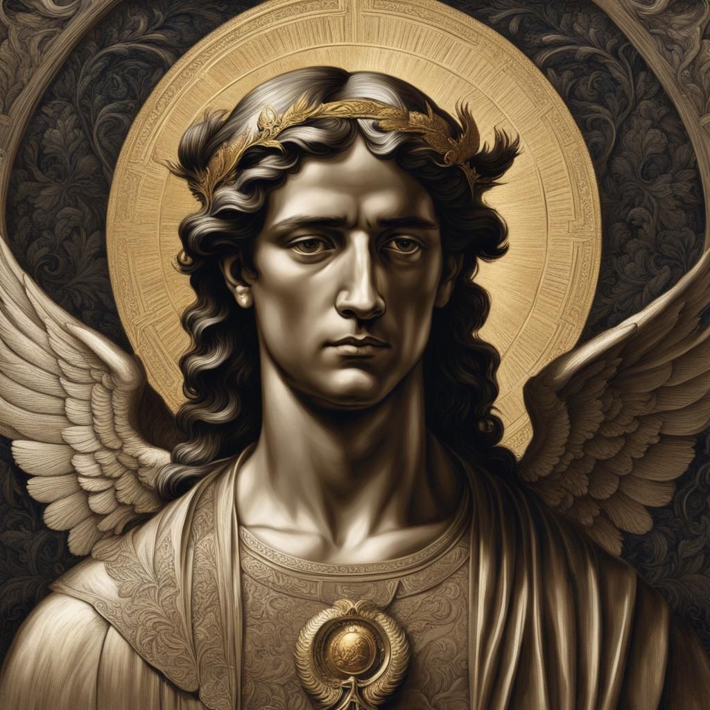 Ornate Portrait of Mercury with Wings in Academic Style