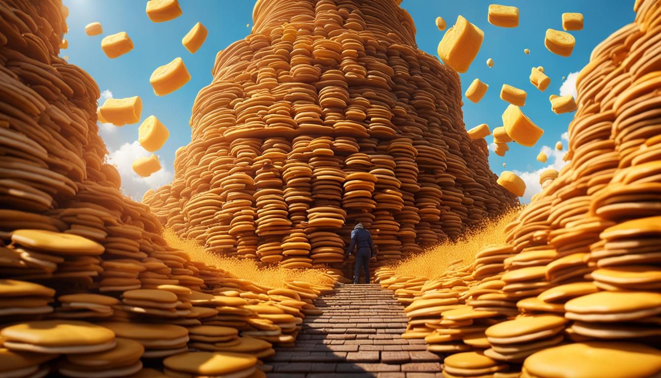 Towering Pancake Wall Dripping with Syrup