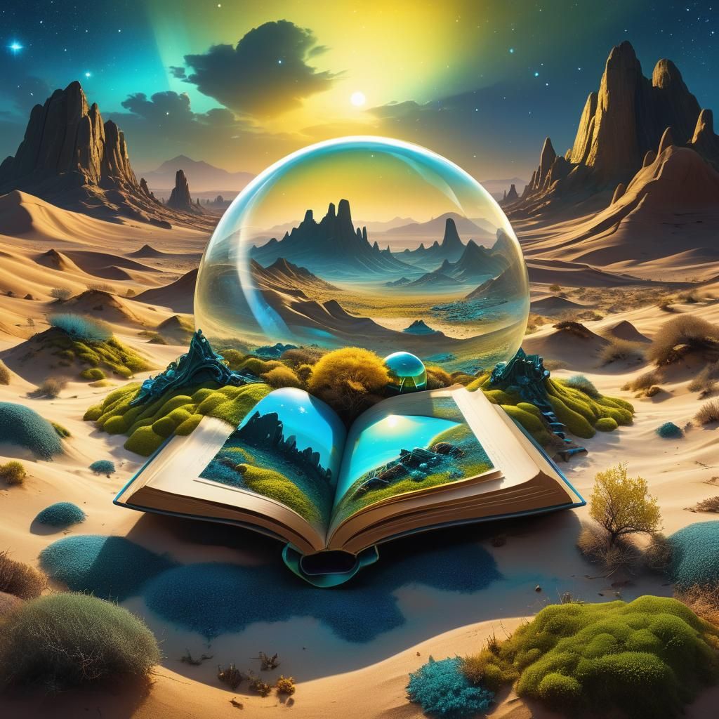 Open Book Reveals Desert Fantasy: Digital Art