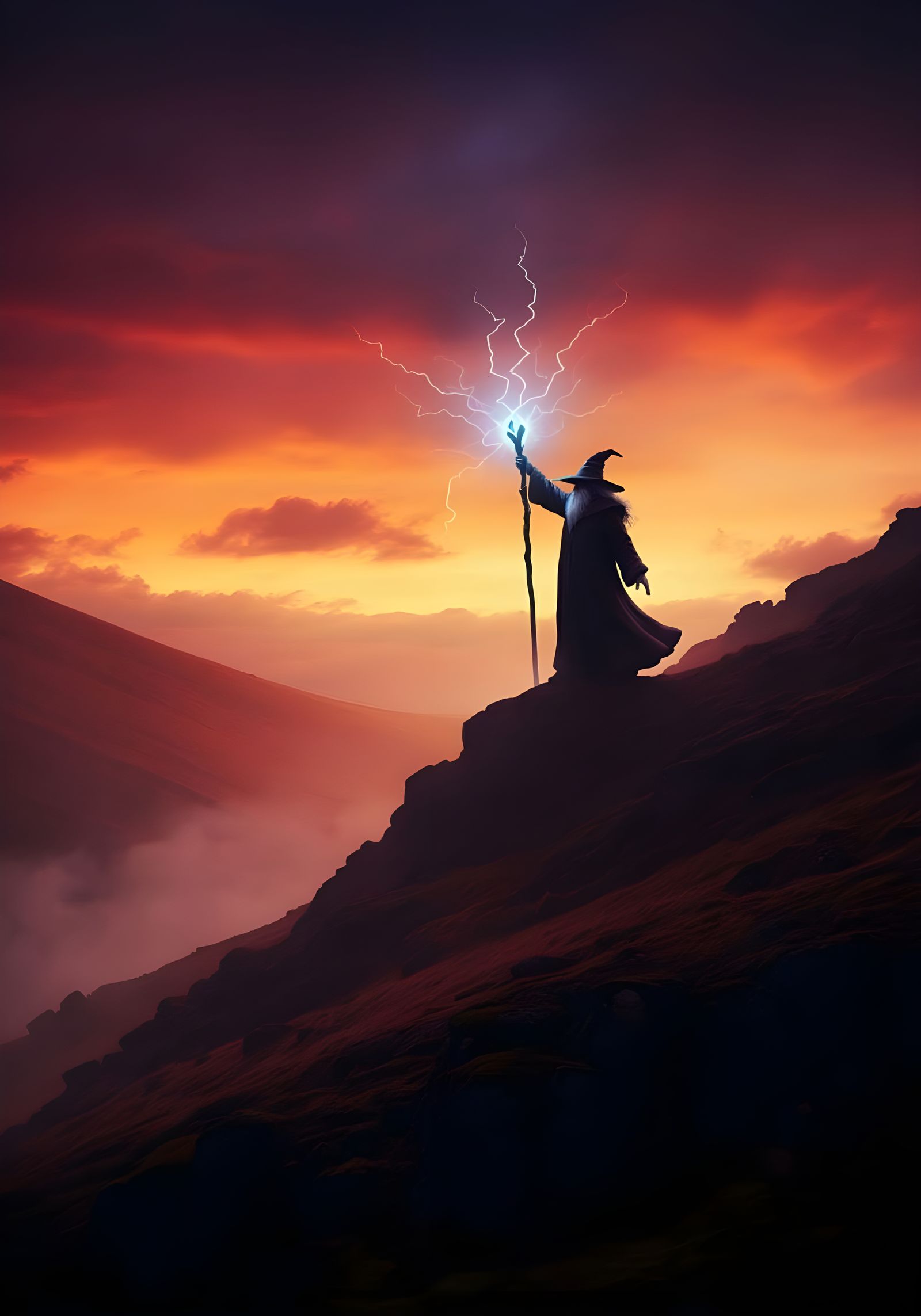Wizard Casting Magic at Dusk in D&D Style