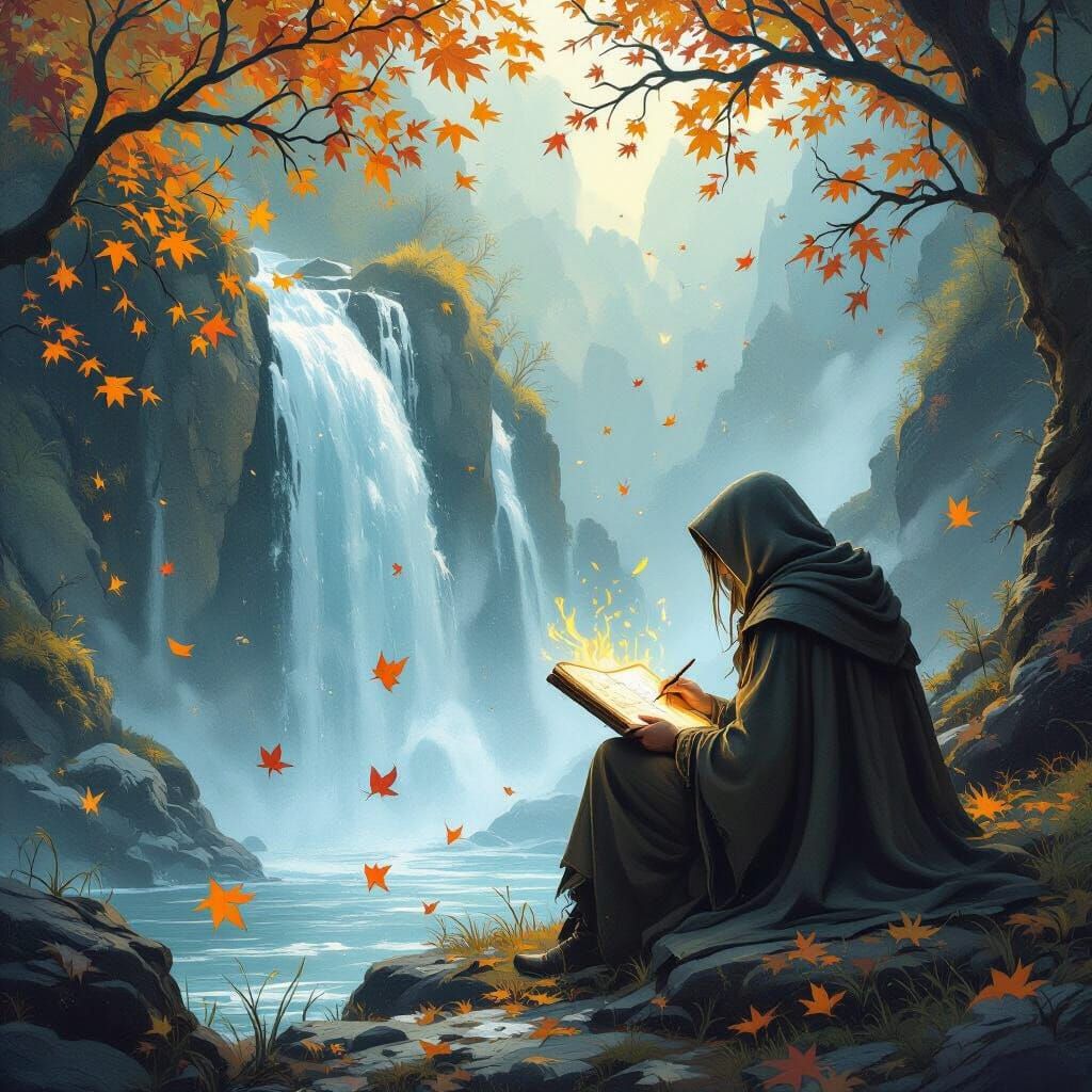 Mystical Traveler Sketches Enchanted Emberwood Falls