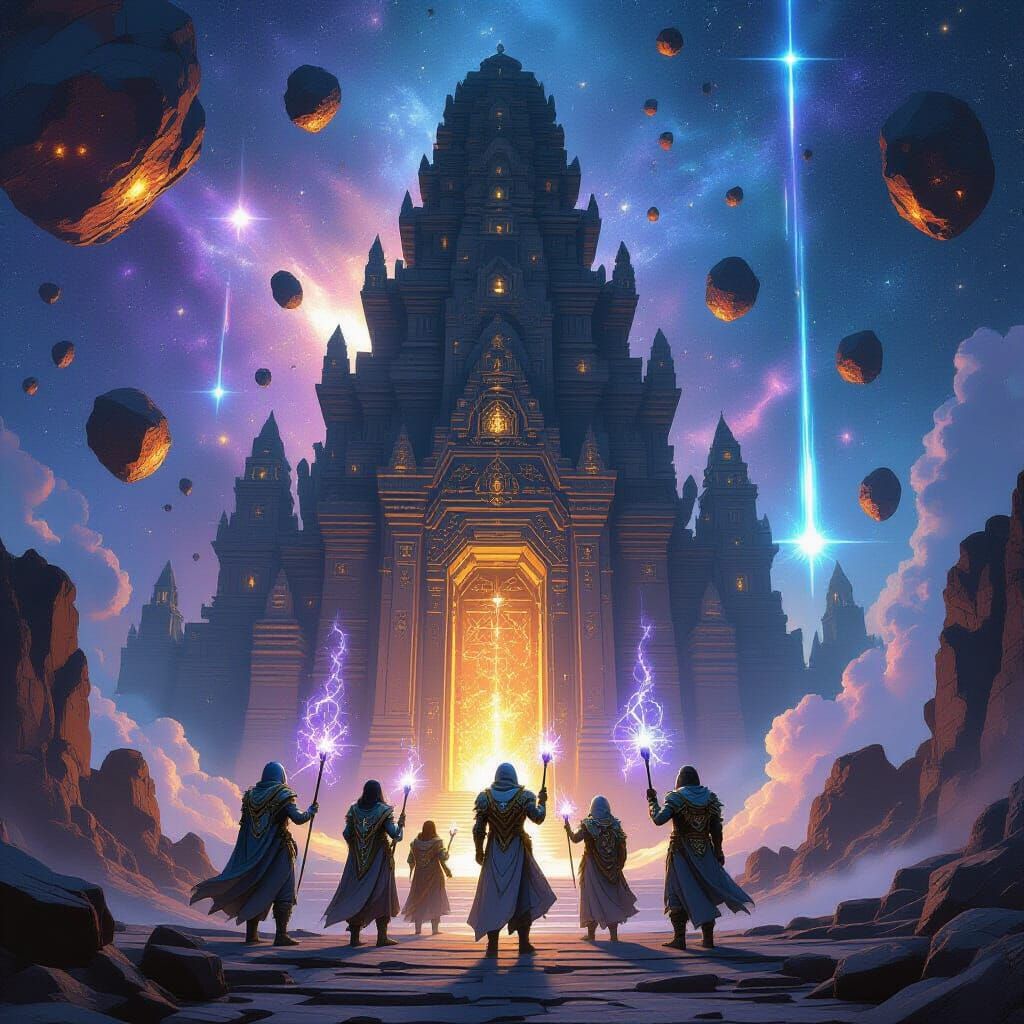 Nebula Temple with Enchanted Space Travelers