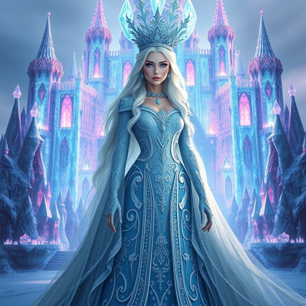 Ice Queen in Crystal Castle: Digital Art