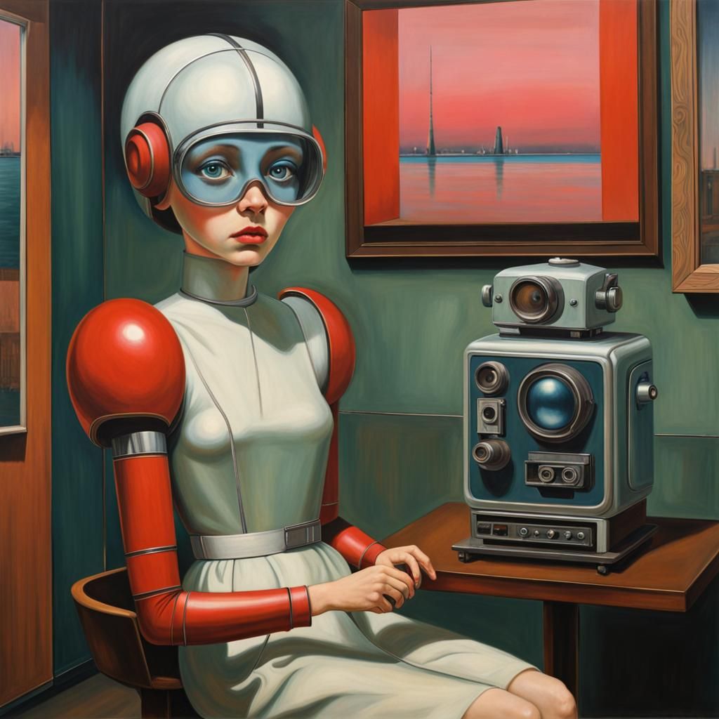 Retro-Futuristic Automaton in Keane-Rothko Style