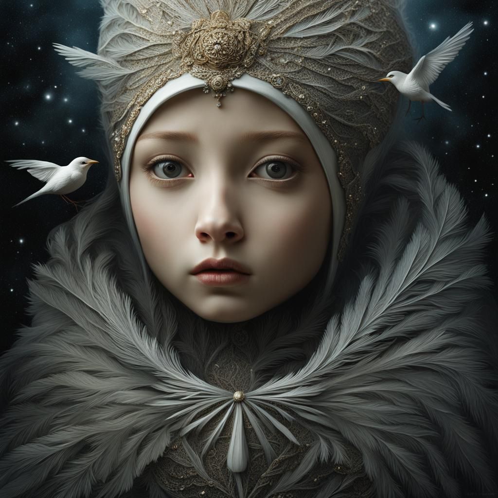 Surreal Snow Bird Portrait in Tonalist Style