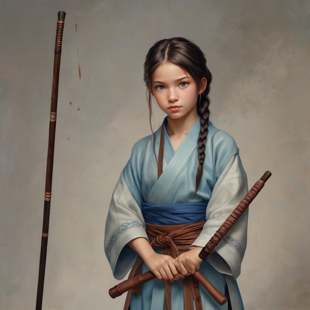 Young Girl with Bo Staff in Dojo: Splash Art