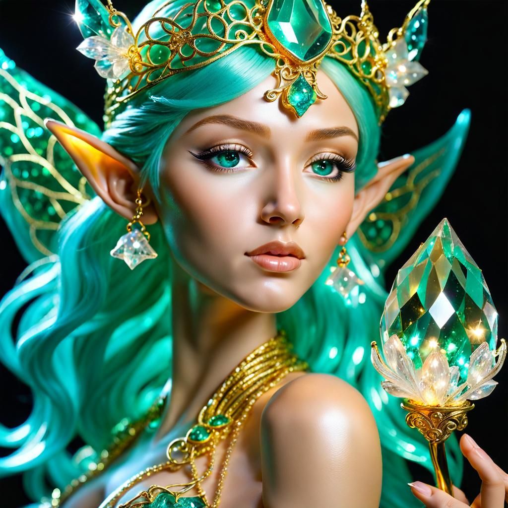 Crystallized Elf in Emerald, Gold, and Teal