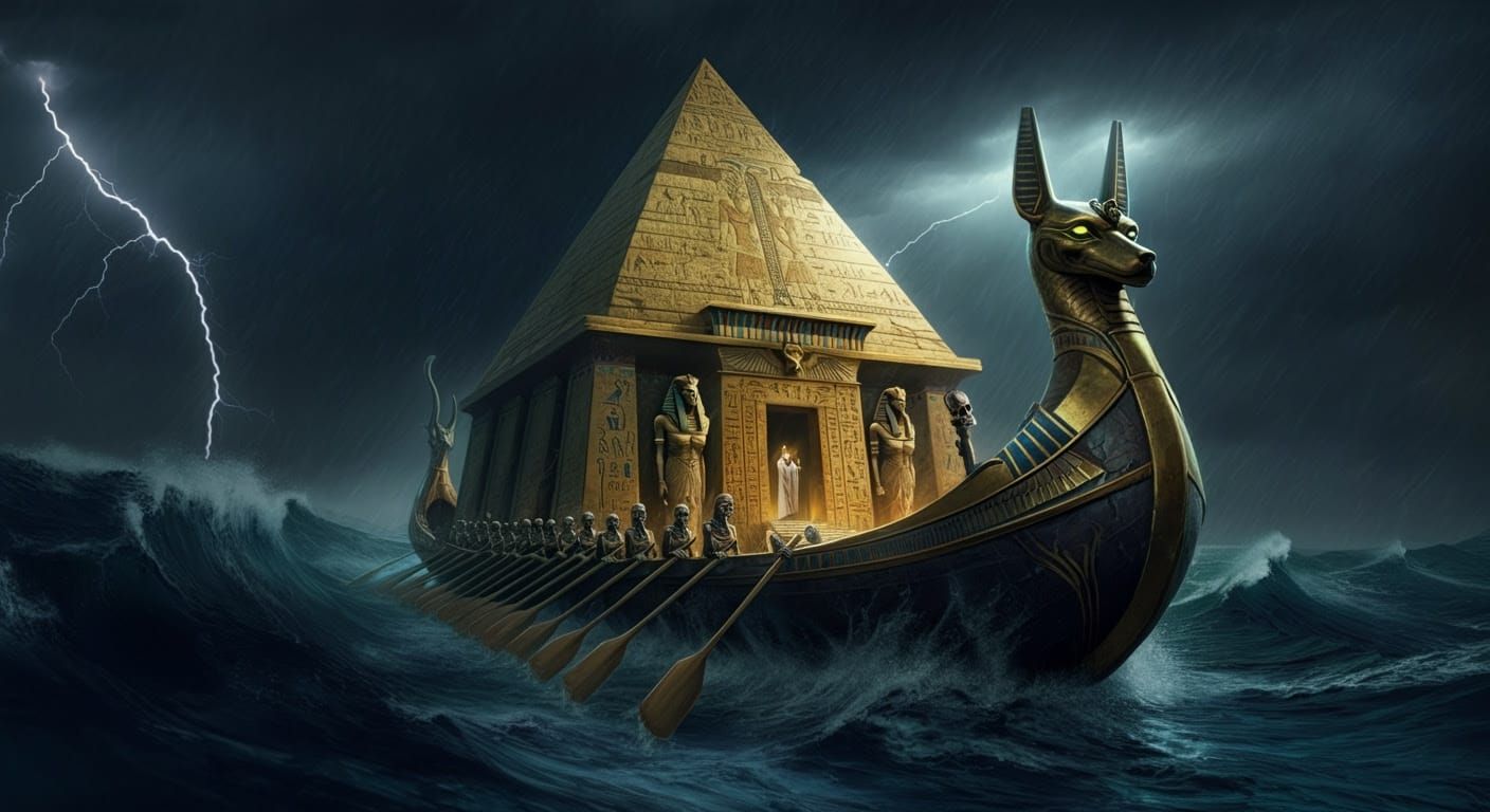 Ancient Egyptian Warship Battles Obsidian Waves in a Thunder...