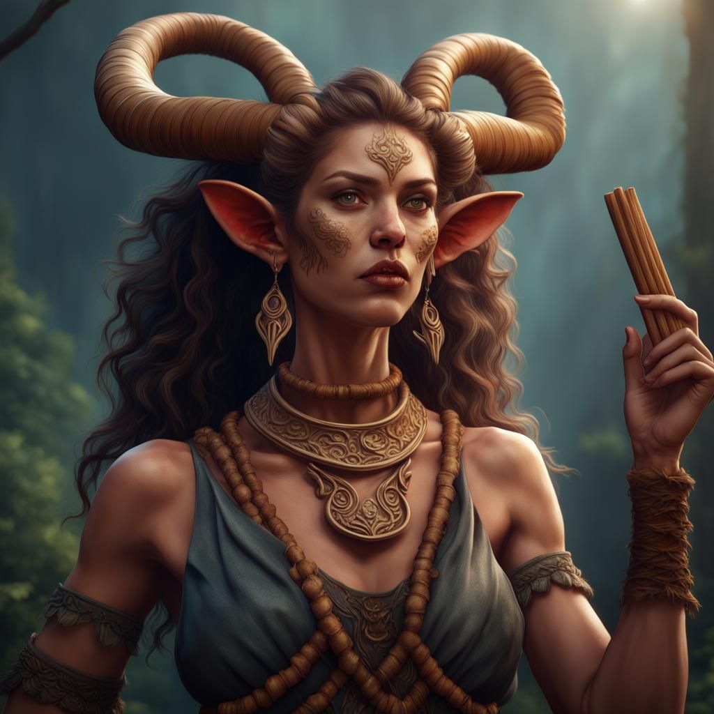 Fantasy Female Satyr with Pan Flute, Digital Art