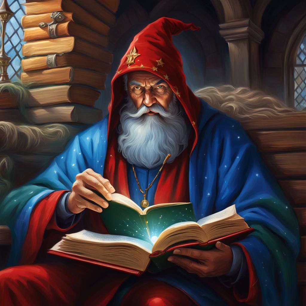 Wizard Reading Book: Hyperrealistic Fantasy Portrait