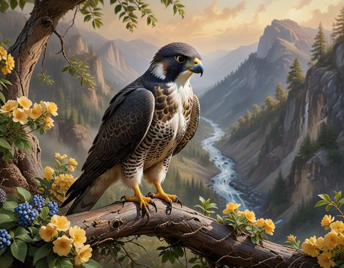 Stunning Triadic Dreamscapes: Brown Falcon in Mountain Valle...
