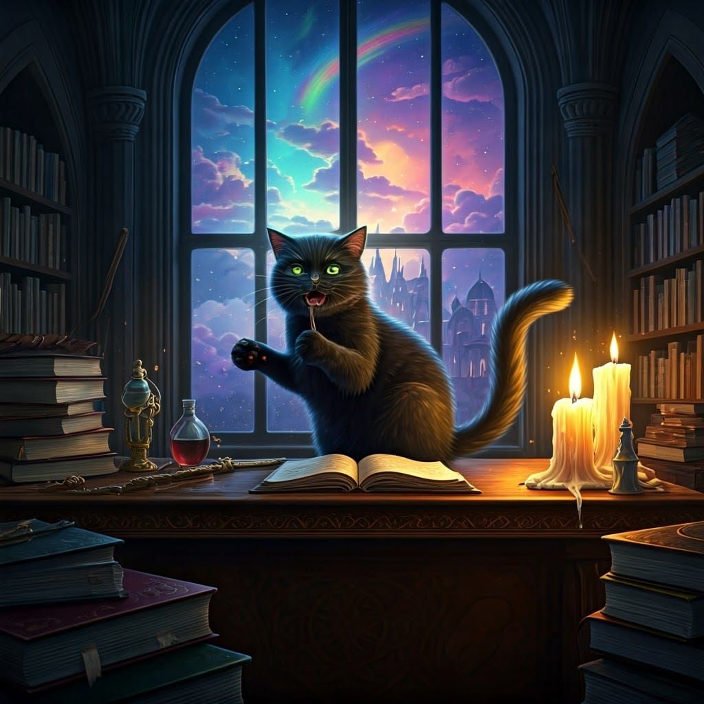 Black Cat Steals Wand in Wizard's Castle