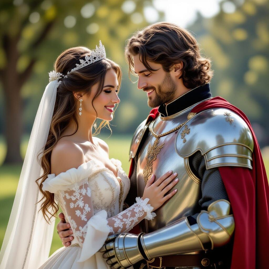 Princess and Knight in Loving Embrace