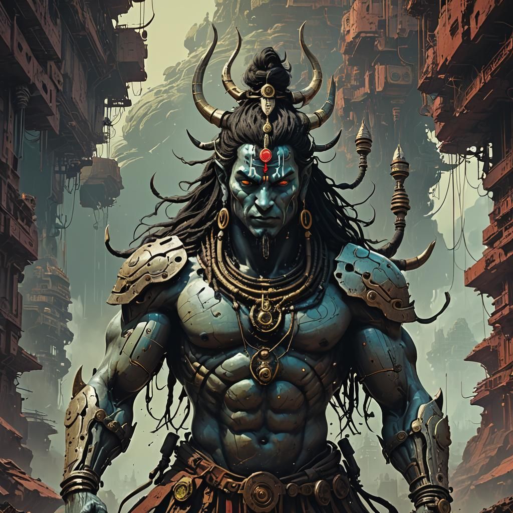 Biopunk Shiva: Minimal Cyborg Circuitry in Sci-Fi Art