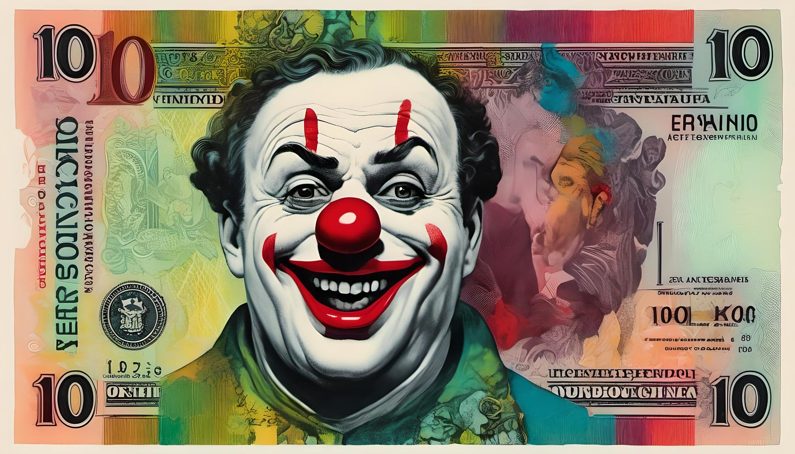 Clown Portrait on Colorful 100 Pound Note