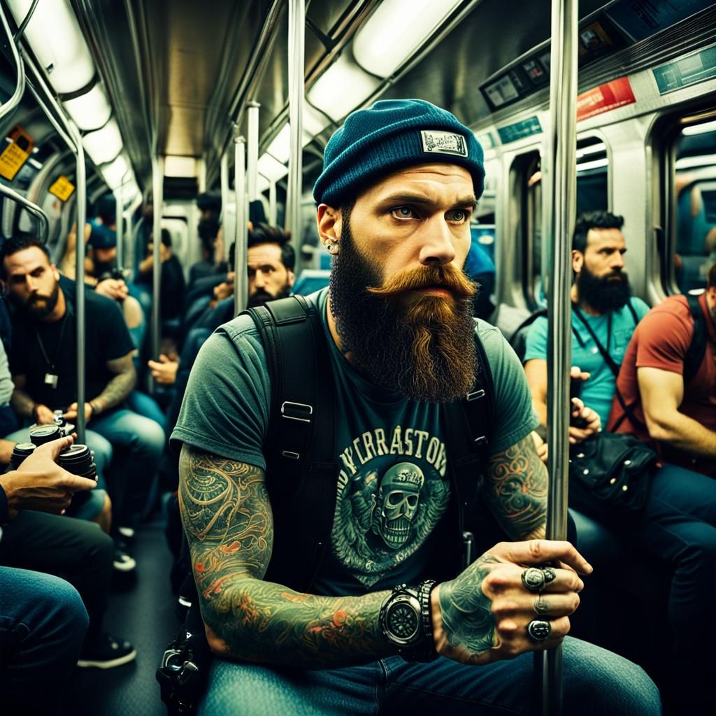 Punk Rock 'Ink'd Boy' on Subway Train