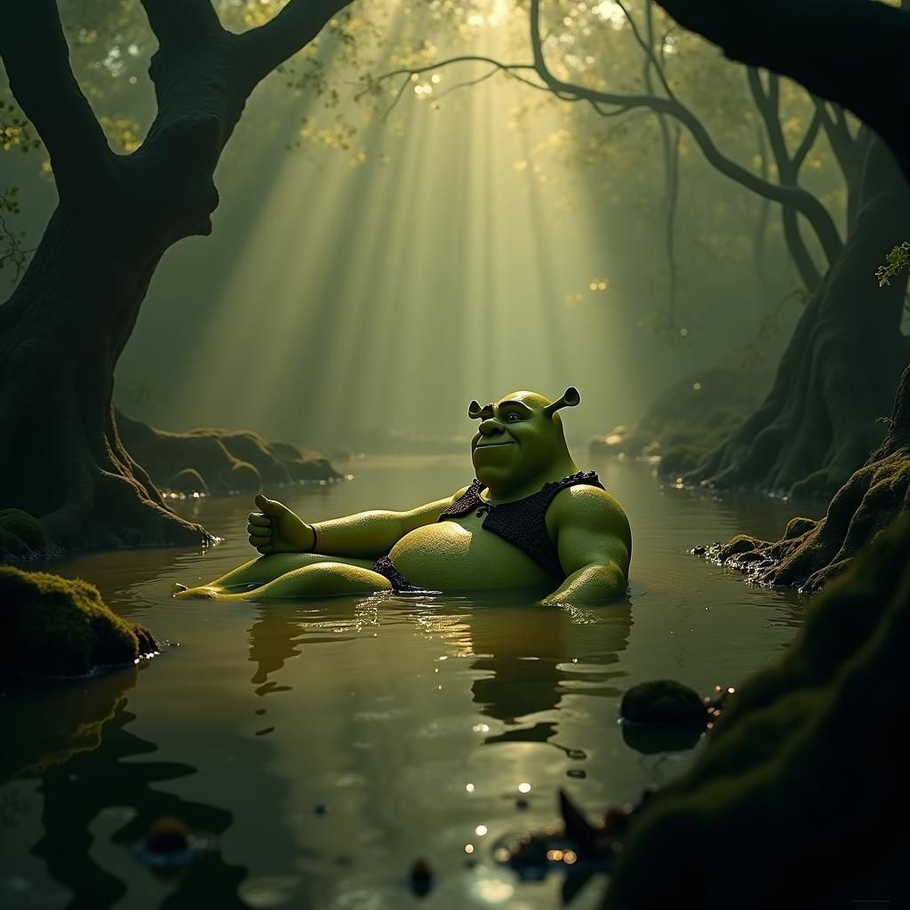 Shrek in Emerald Mud Bath: Digital Art