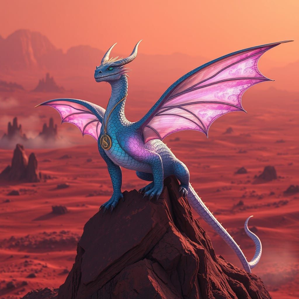 Majestic Fairy Dragon on Mars with Solana Crypto