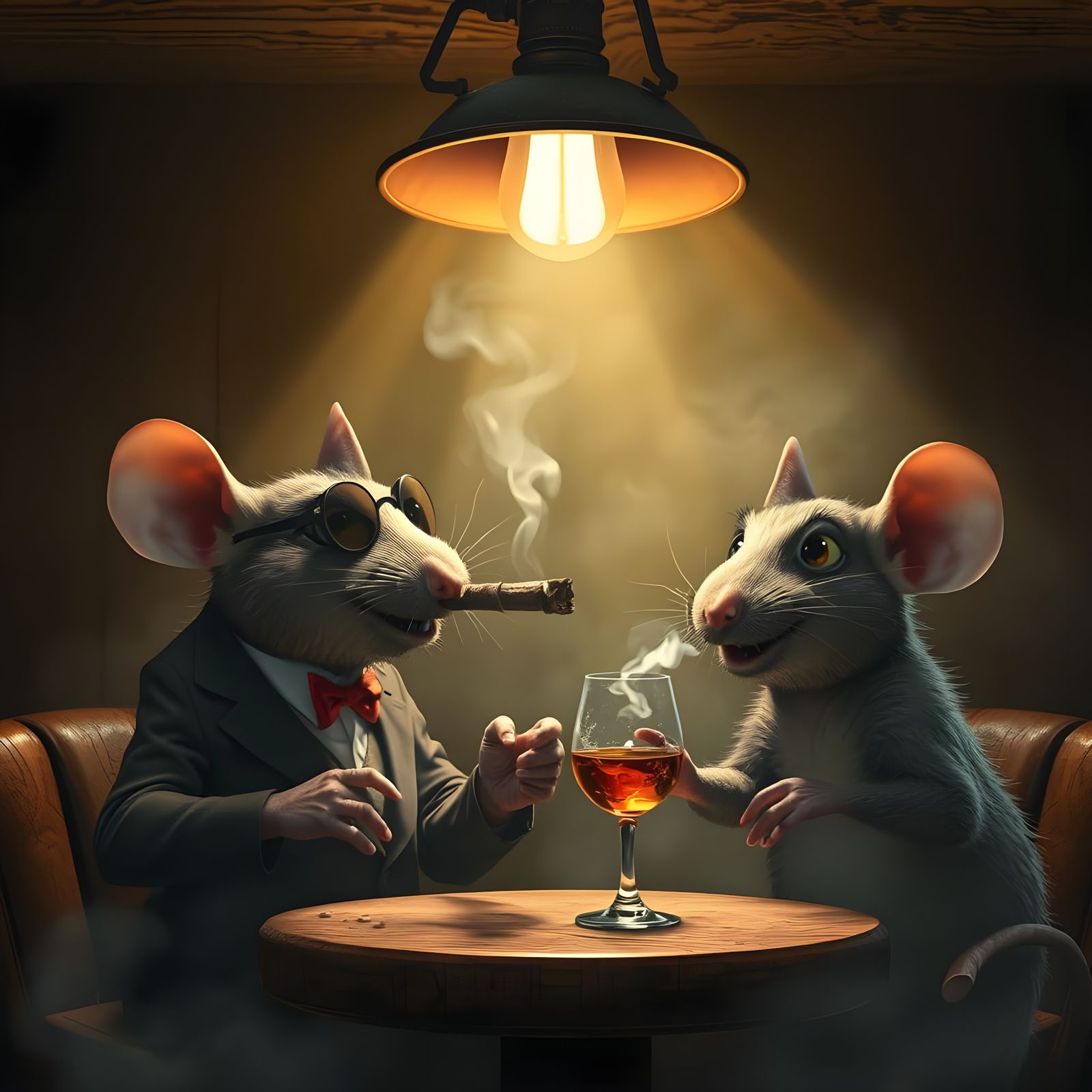 Whimsical Mafia Rats in a Vintage Backroom